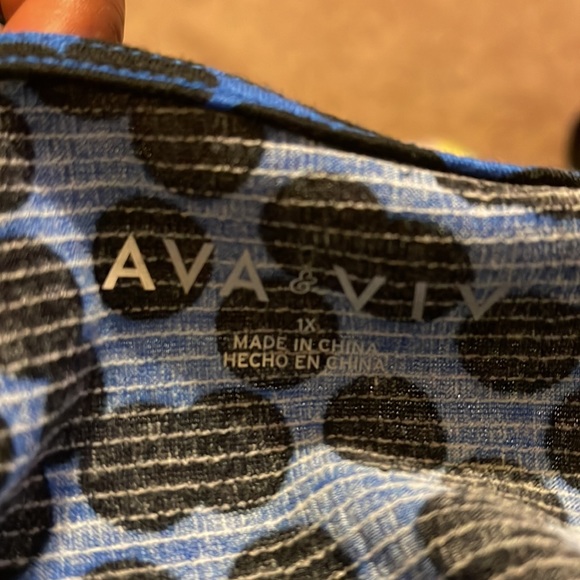 😍5/$10 Ava & Viv Blue Dot Long Sleeve Sweetheart Neck Tie Front Blouse 3X - Picture 8 of 9